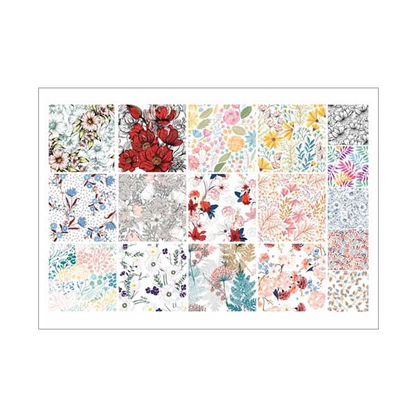 Printed Collage Sheet Floral Background White 30mm Squares - 150gsm Coated Paper