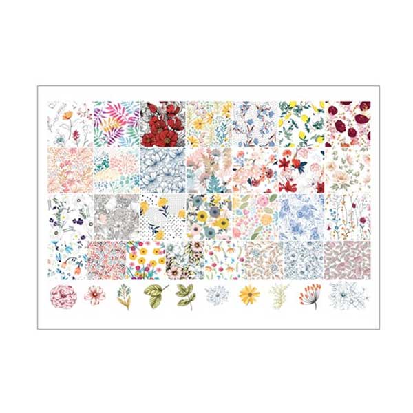 Printed Collage Sheet Floral Background White 20 to 10mm Squares - 150gsm Coated Paper