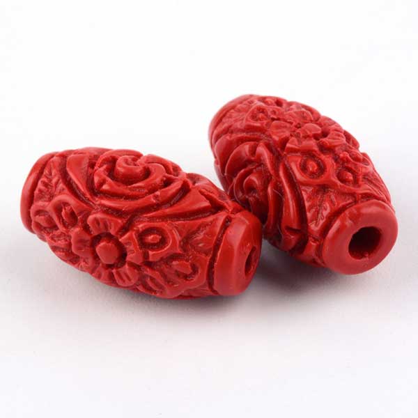 Cinnabar Beads Synthetic Carved Barrel 22x11x11mm (1) Red