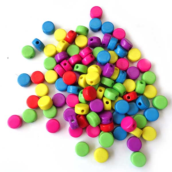 Acrylic Beads Flat Round Solid Colour 4x8mm (100) Mixed