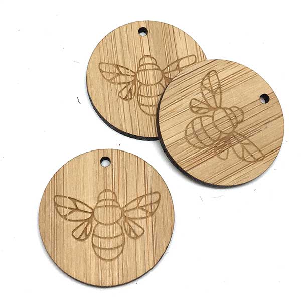 Wooden Pendant Laser Cut Bamboo 30mm (1) Bee Outline