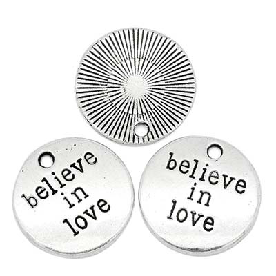 Cast Metal Charm Word 'Believe in Love' 20mm (10) Antique Silver