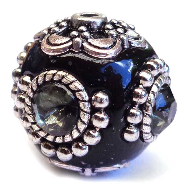 Kashmiri Style Beads Round 18mm (1) Style 008A Black