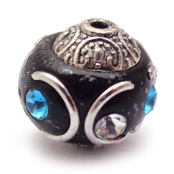 Kashmiri Style Beads Round 15mm (1) Style 009G Black