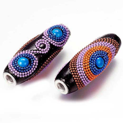 Kashmiri Style Beads Oval Medium 47x18mm (1) Style 006A Dreamtime Black