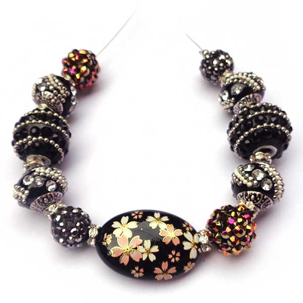 Bohemian Bead Strands Mixed Beads 106 Black Floral