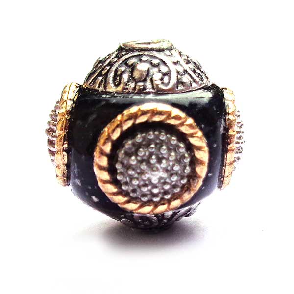 Kashmiri Style Beads Round 15mm (1) Style 001N Black Gold Ring