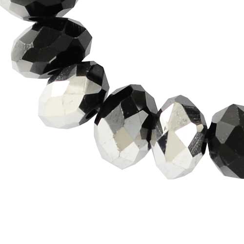 Imperial Crystal Bead Rondelle 4x6mm (95) Half Plated Metallic Silver / Black
