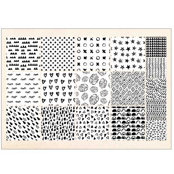 Printed Collage Sheet Black & White 30mm Squares - 150gsm Coated Paper