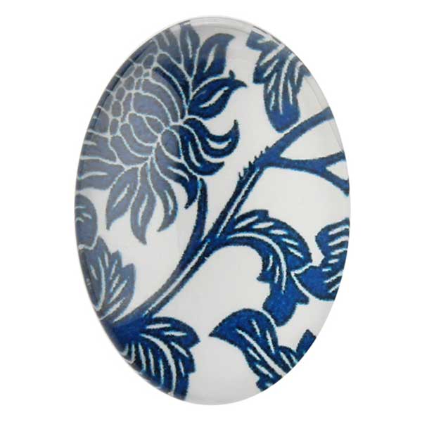 Cabochon Altered-Art 18x13mm (1) Blue & White Large Flower