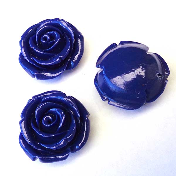 Coral Beads Synthetic Carved Flowers Roses 25mm (1) Dark Blue