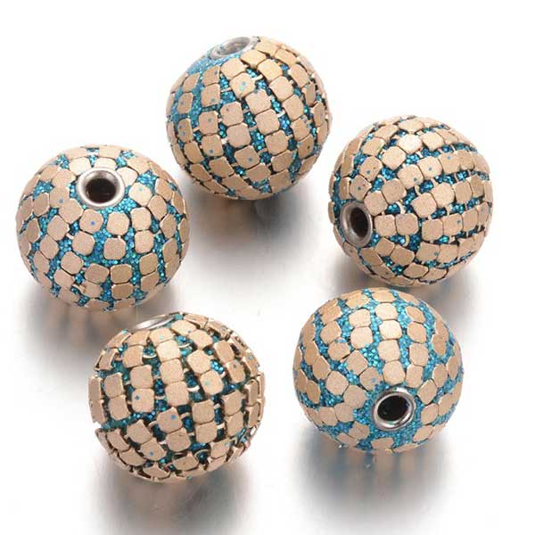 Kashmiri Style Beads Round 20x18mm Iron w/Powder (1) Style 017 C Tan Blue