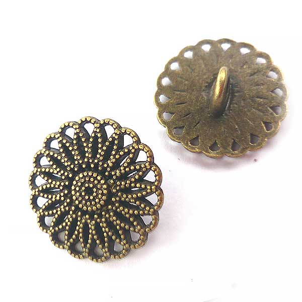 Cast Metal Button Round Flower Filigree 16mm (10) Antique Bronze