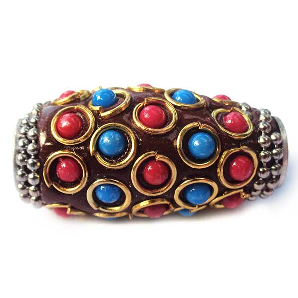 Kashmiri Style Beads Oval Medium 32x18mm (1) Brown