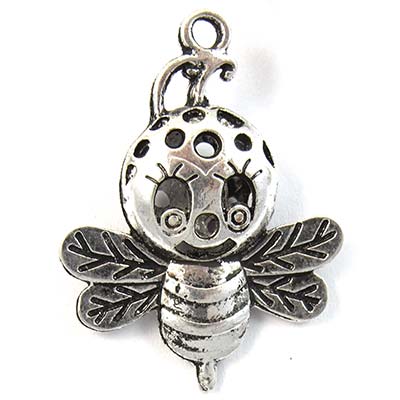 Cast Metal Pendant Bee Bumble Filigree Hollow 39x29mm (1) Antique Silver