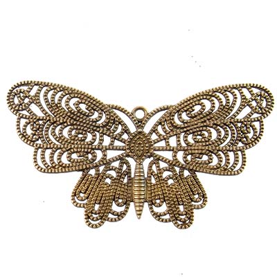 Cast Metal Pendant Butterfly Filigree Intricate 45x78mm (1) Antique Bronze