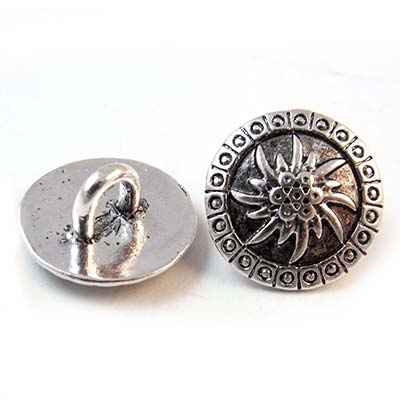 Cast Metal Button Round Flower Fire 14mm (10) Antique Silver
