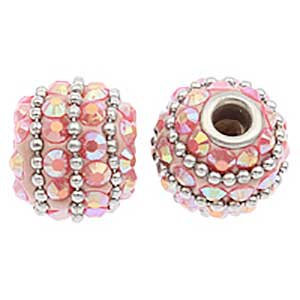 Kashmiri Style Beads Glitter Round 15x14mm (1) Style 00MIS-D Pink