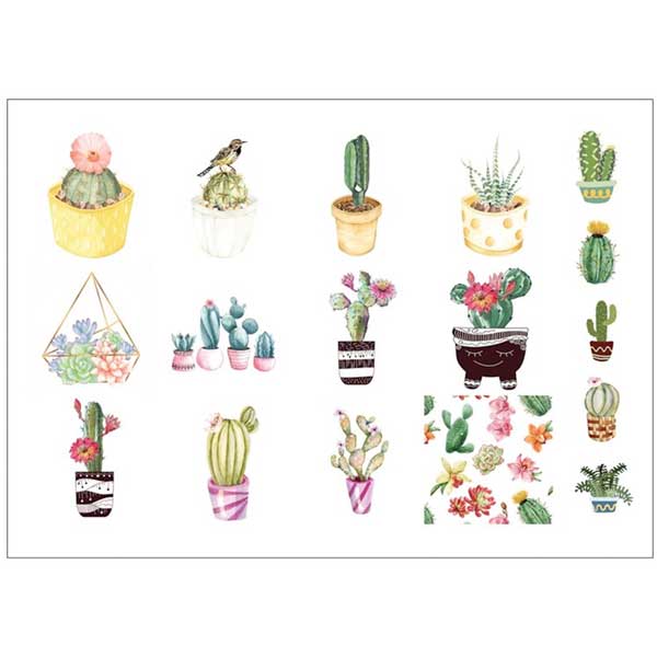 Printed Collage Sheet Cactus 30mm Squares - 150gsm Coated Paper