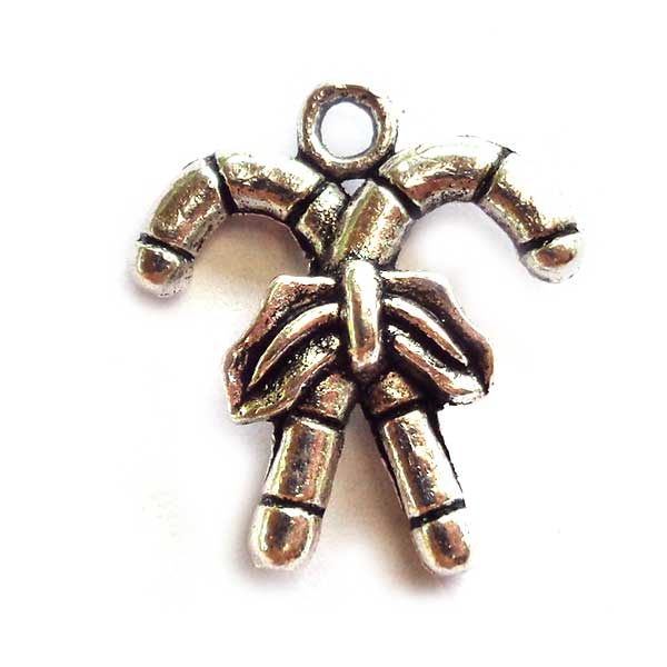 Cast Metal Charm Christmas Candy Cane 19x17x5mm (10) Antique Silver