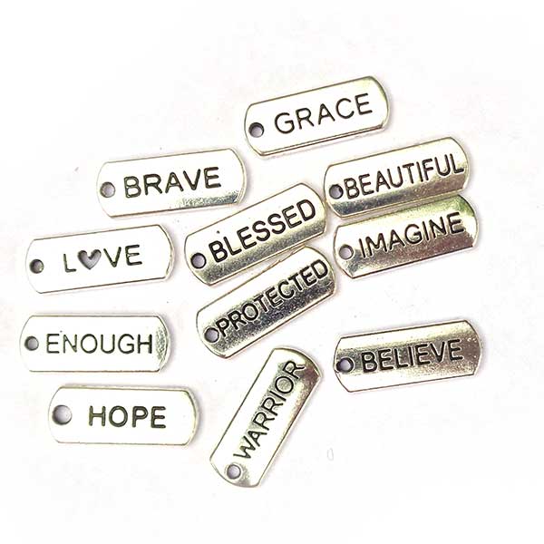 Cast Metal Charm Word Affirmation Tag Mixed 21x8mm (11) Antique Silver