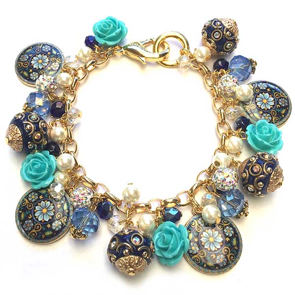 Jewellery Beading Kit Charm Bracelet Blue Mandala - Gold