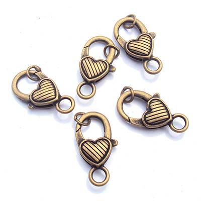C&T Brass Lobster Clasp Heart Large 26mm (10) Antique Bronze