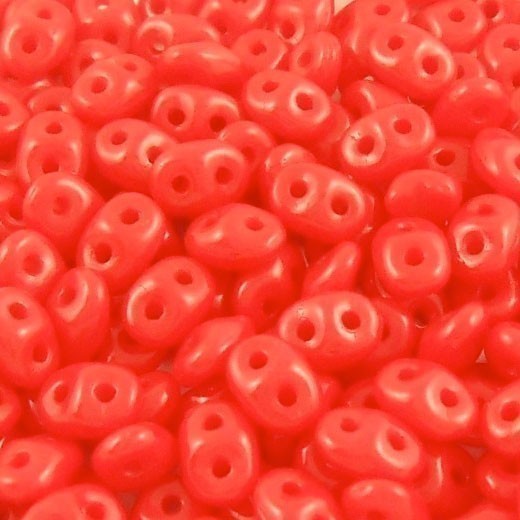 Superduo Czech Glass Seed Beads 5x2.5mm (24 Gm) Coral Red