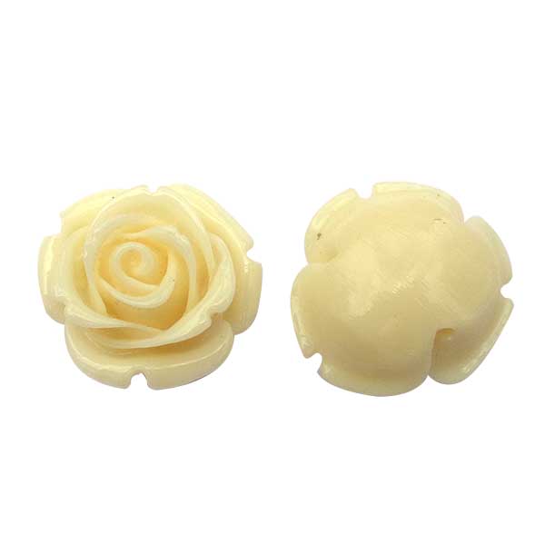 Coral Beads Synthetic Carved Flowers Roses 15mm (10) Cream