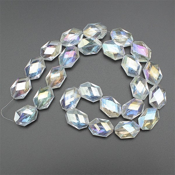 Imperial Crystal Beads Flat Rectangle Octagon Facetted Large 25x18x11mm (4) Crystal AB