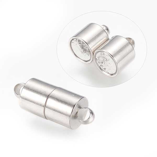 C&T Brass Magnetic Clasp Cylinder Medium 16x6mm (1) Silver Platinum 