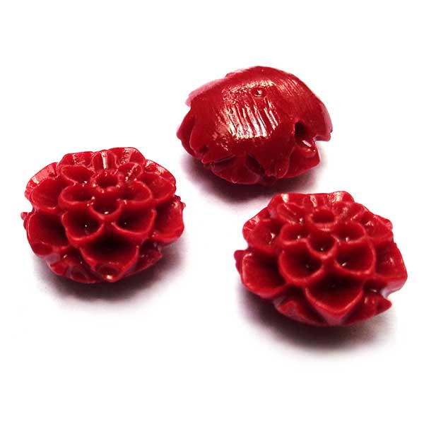 Coral Beads Synthetic Carved Flowers Dahlia 10mm (10) Red
