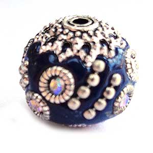 Kashmiri Style Beads Round 15mm (1) Style 005F Dark Blue
