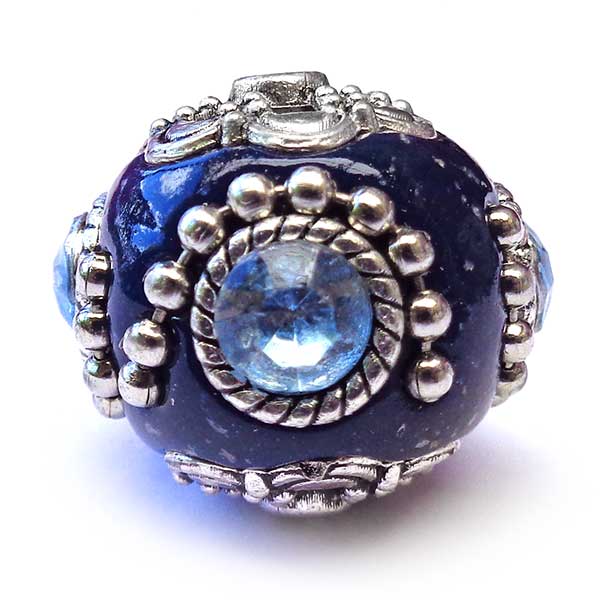 Kashmiri Style Beads Round 18mm (1) Style 008E Dark Blue