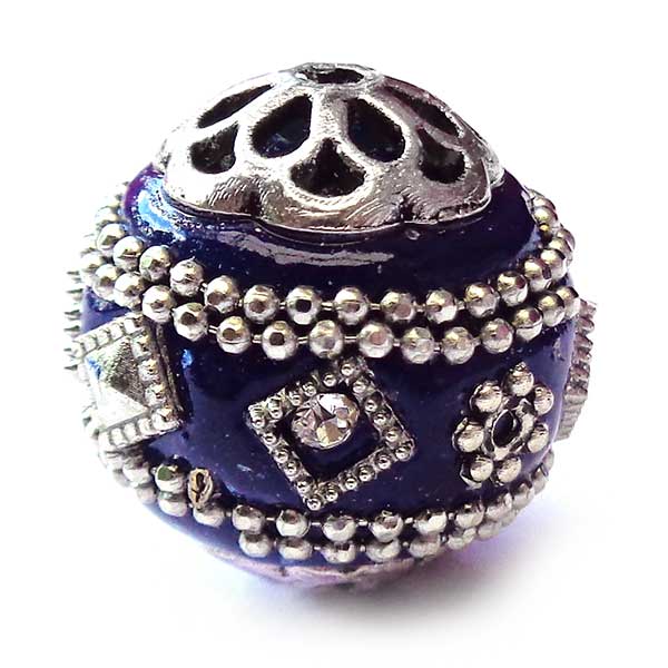 Kashmiri Style Beads Round 20mm (1) Style 003I Dark Blue