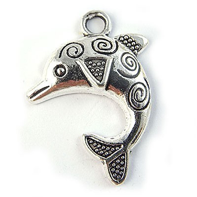 Cast Metal Charm Dolphin 31x21mm (10) Antique Silver