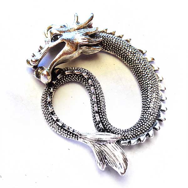Cast Metal Pendant Dragon Chinese 45x35mm (1) Antique Silver