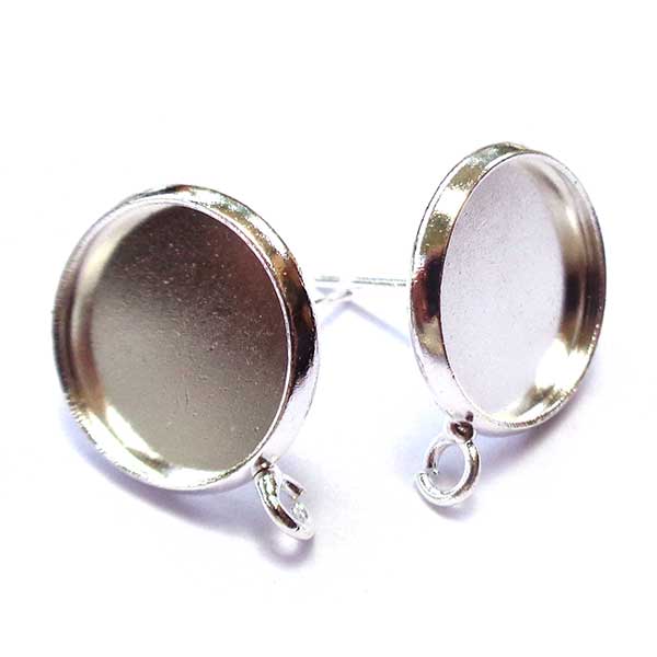 Setting Fits 12mm Round Earring Post w/ Loop Brass (10) Silver Bright