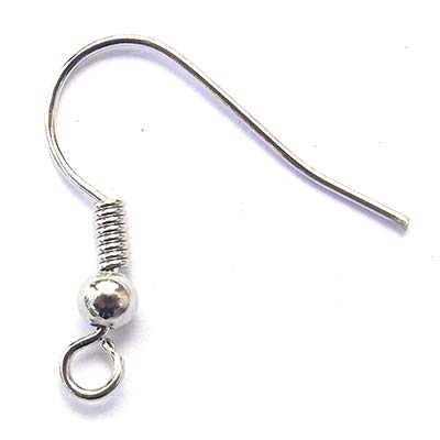 Ear Wire Brass French w/Ball 18x2mm (100) Silver Platinum
