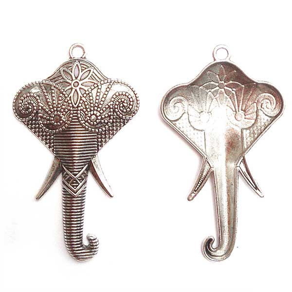 Cast Metal Pendant Elephant Head 46x28x3mm (Light) (10) Antique Silver