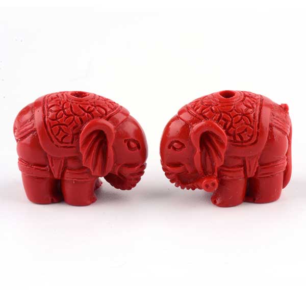Cinnabar Beads Synthetic Carved Elephant 18x22x12mm (5) Red