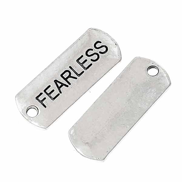 Cast Metal Charm Word 'FEARLESS' Tag 21x8mm (10) Antique Silver
