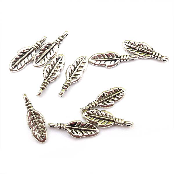 Cast Metal Charm Feather Small 17x6mm (10) Antique Silver