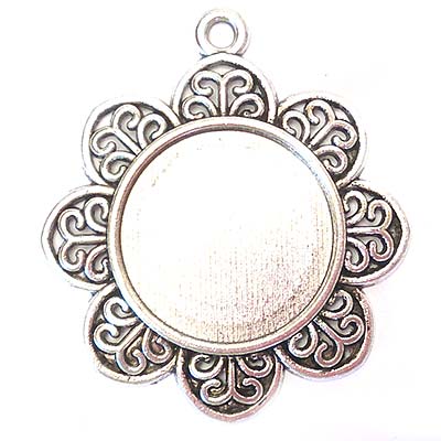Setting Fits 25mm Round Cast Metal Filigree Flower Setting (10) Antique Silver 