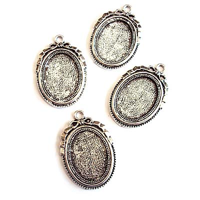 Setting Fits 25x18mm Oval Cast Metal Frame Bow STYLE 5 (1) Antique Silver
