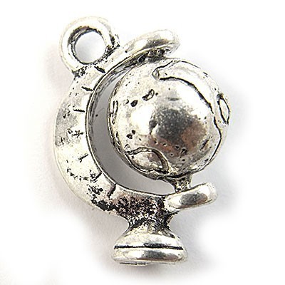 Cast Metal Charm Globe World Small 3D 18x12mm (1) Antique Silver