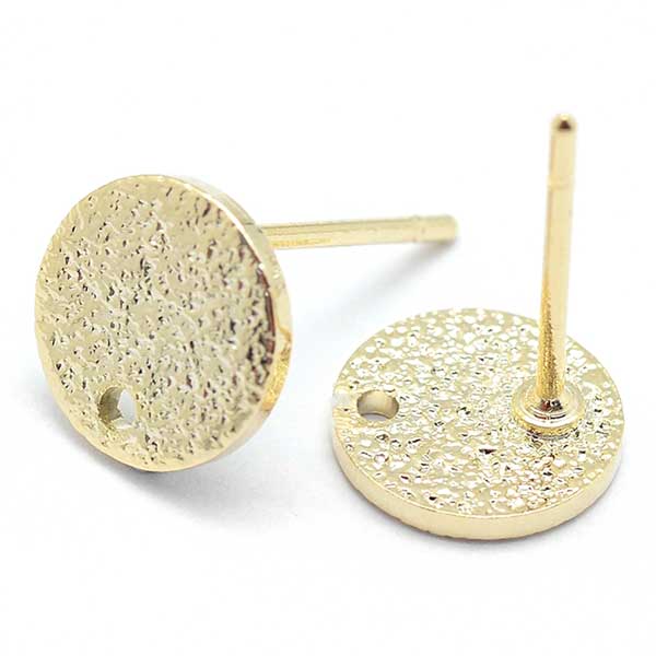 Ear Stud Brass Circle Stardust 8mm (2) Real 18K Gold Plated