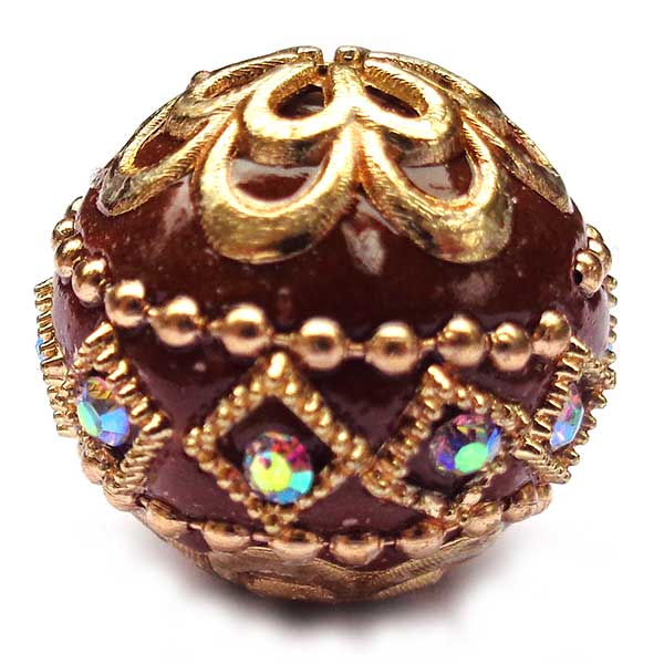 Kashmiri Style Beads Round 20mm (1) Style 003M Gold Brown