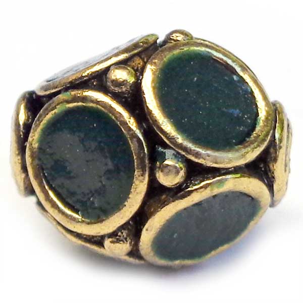 Kashmiri Style Beads Enamel 13x11mm Oval (1) Gold Dark Green
