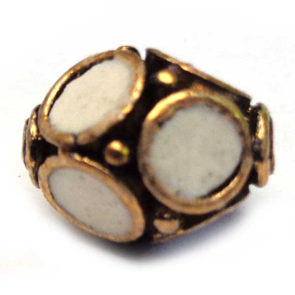 Kashmiri Style Beads Enamel 13x11mm Oval (1) Gold White